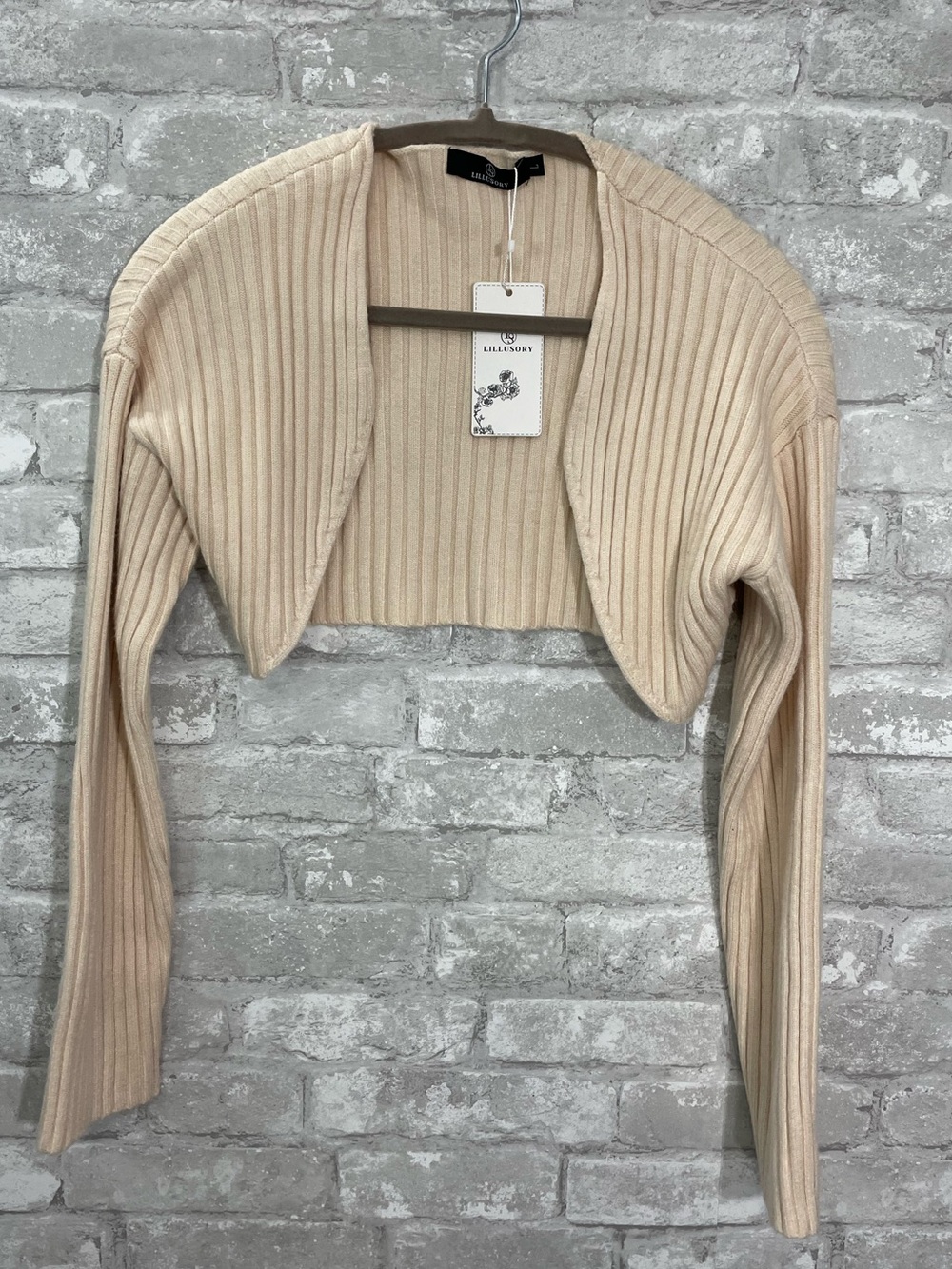 Cream Ribbed Cropped Bolero Sweater
